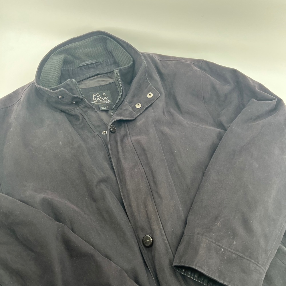 Jos A Bank Mens Navy Blue Micro Suede Field Jacket Zip Out Plaid Liner Size L